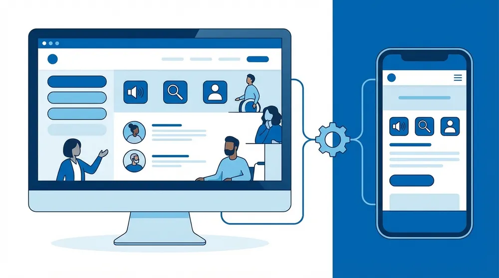 Business professionals reviewing accessibility standards and compliance requirements