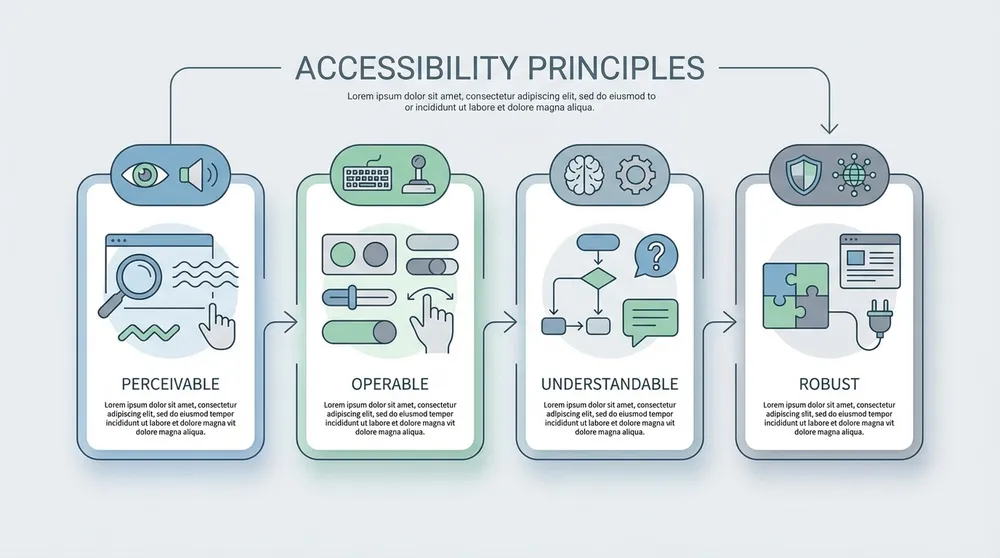 Visual representation of the four POUR accessibility principles with icons and descriptions