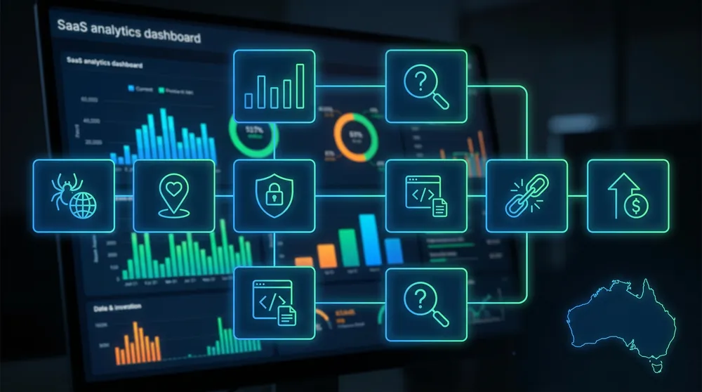 AI search visibility checklist dashboard for Australian businesses showing crawl access, local signals, prompts, citations, and conversions