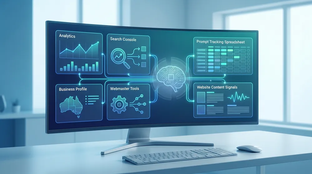 Free AI search visibility stack for Australian businesses using analytics, search console, business profile, and webmaster tools
