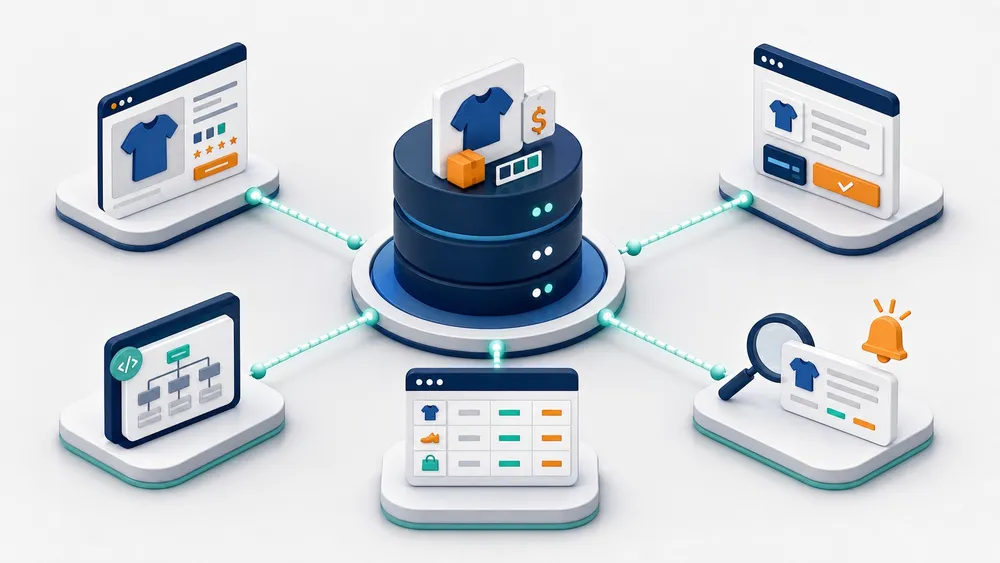 Product data source of truth publishing consistent prices and stock to web pages structured data Merchant Center checkout and search notifications