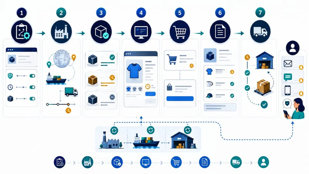 End-to-end BigCommerce backorder workflow from inventory through storefront, order, fulfilment and customer updates