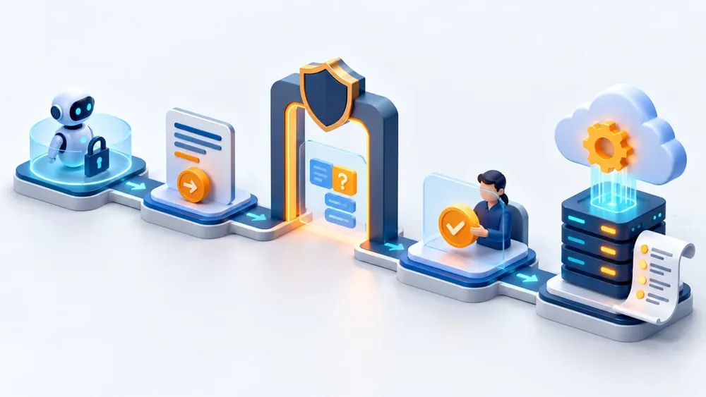 Five-stage pathway for approving limited AI agent access before a cloud change