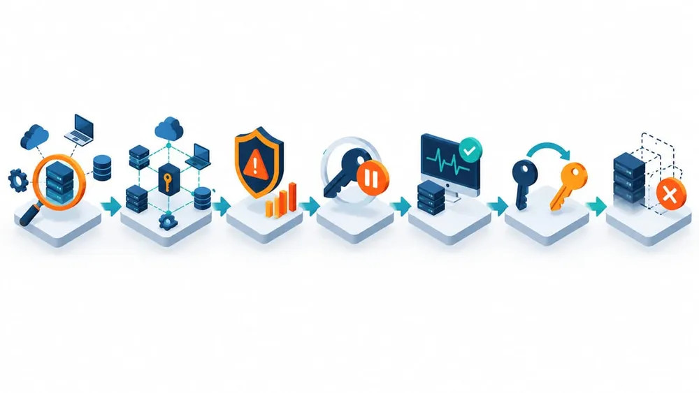 Seven-stage workflow for safely cleaning up inactive API tokens