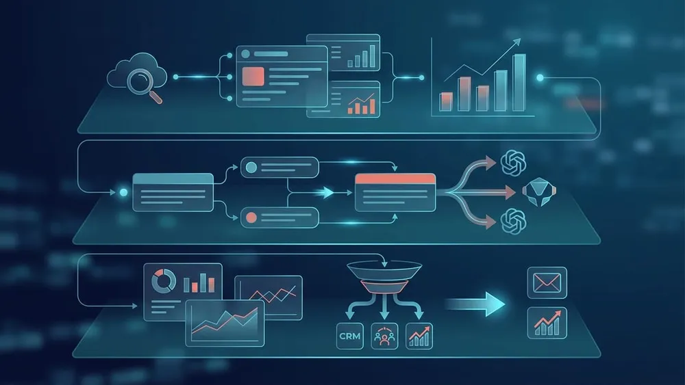 Three-layer AI visibility measurement stack combining platform data prompt monitoring and business outcomes