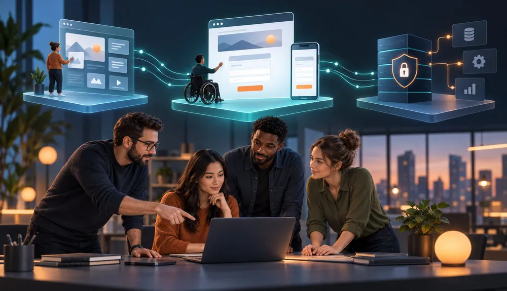 Business and development team planning a connected headless form journey