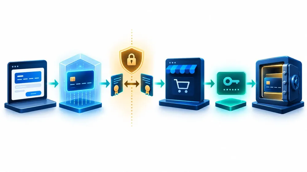 Secure request flow from a PCI system through certificate authentication to a Shopify card vault mutation