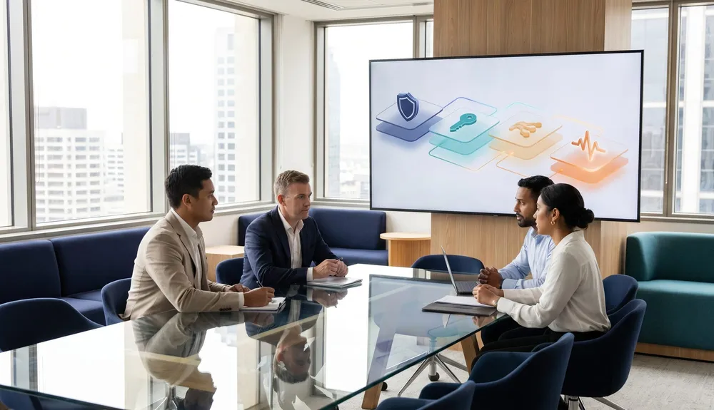 Digital governance team reviewing protected AI workflows connected to an Umbraco content platform