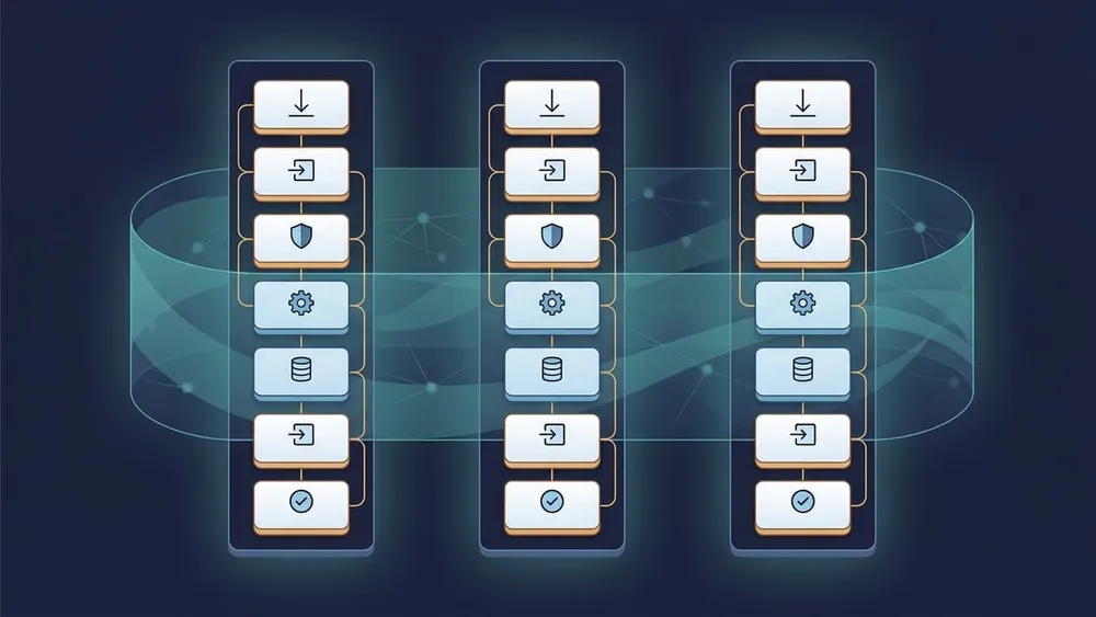 Vertical Slice Architecture feature map showing endpoint request validator handler persistence response and tests grouped by use case
