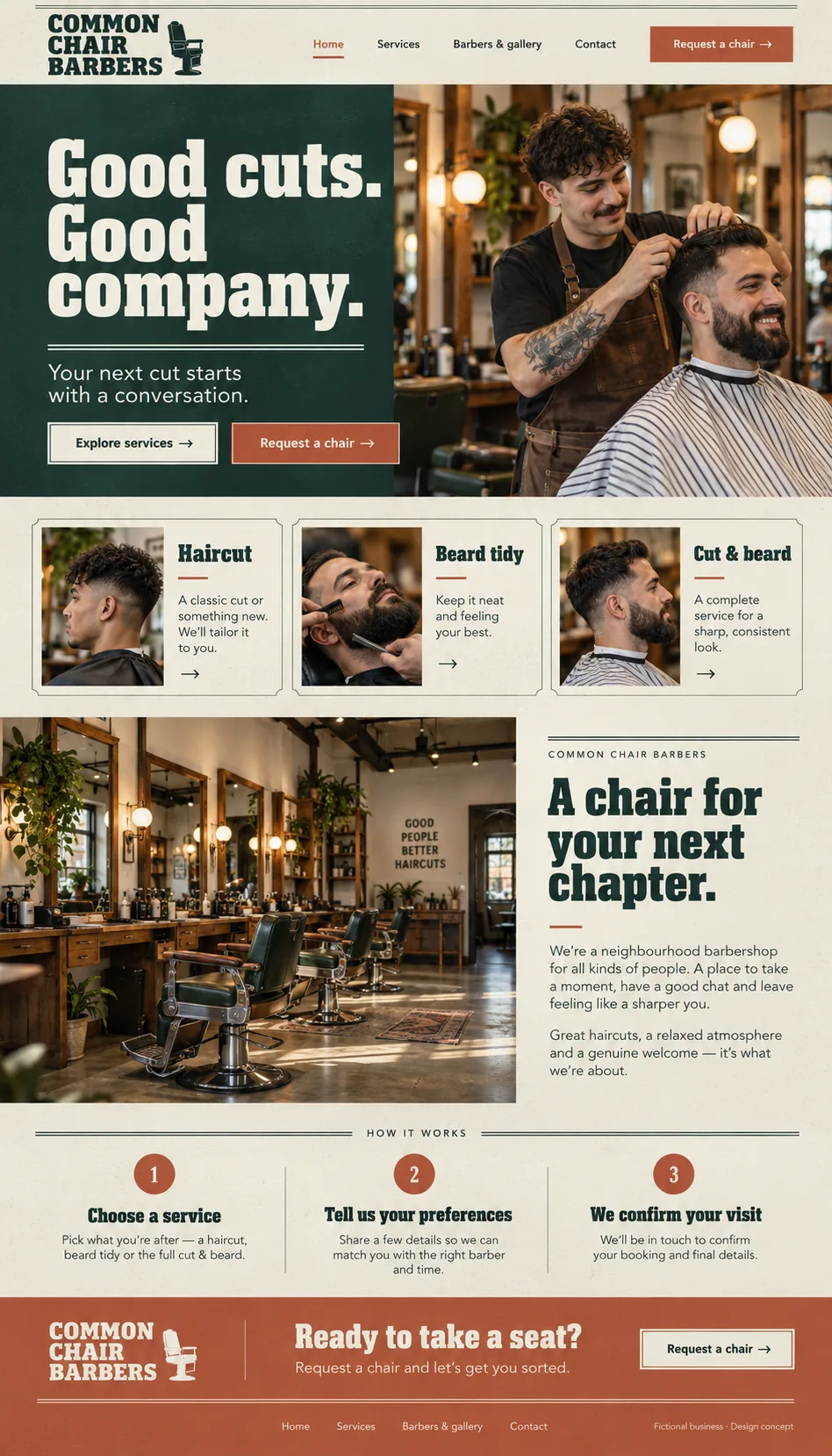 Common Chair Barbers home page design preview