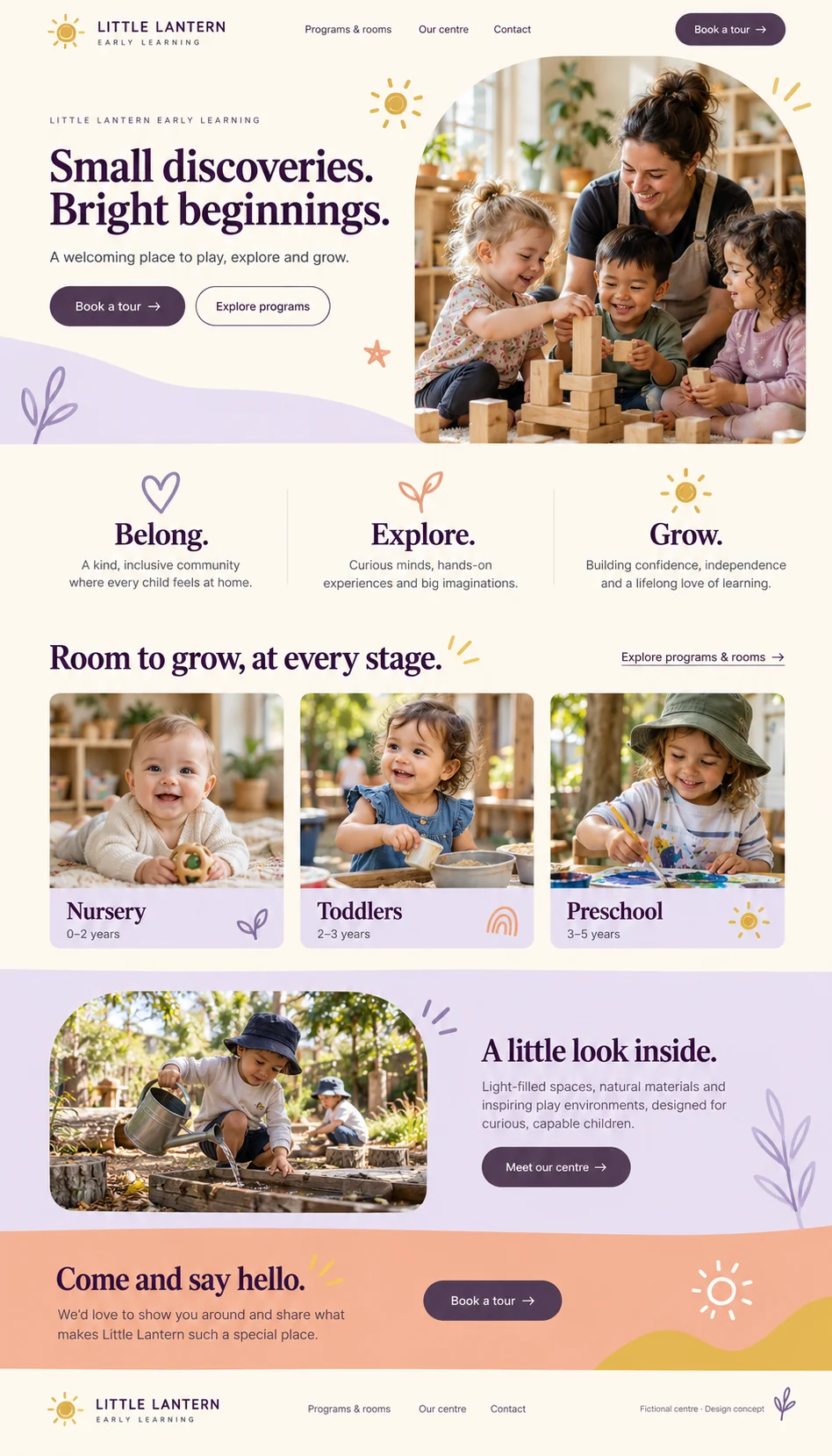 Little Lantern Early Learning home page design preview