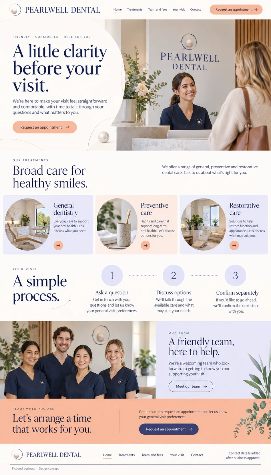 Pearlwell Dental home page design preview