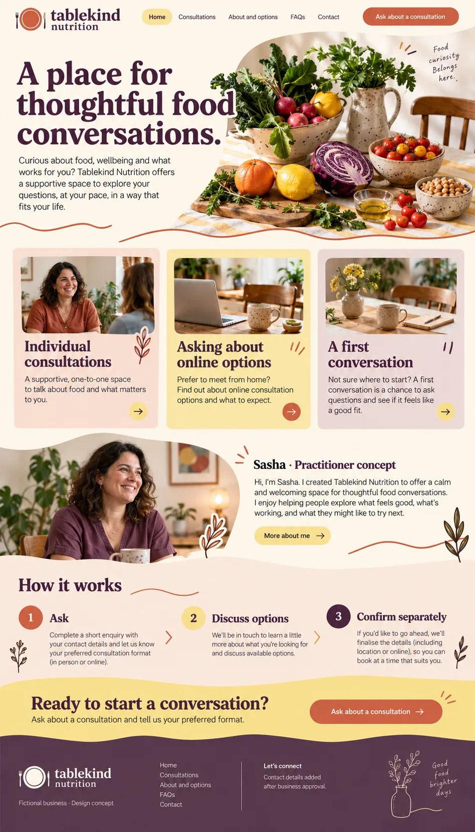Tablekind Nutrition home page design preview