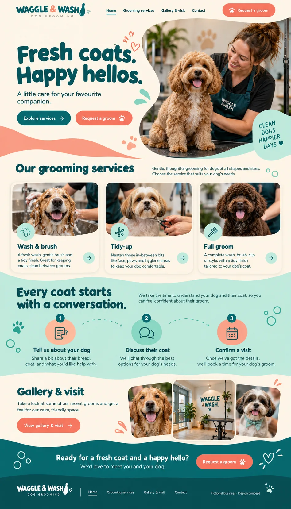 Waggle & Wash home page design preview
