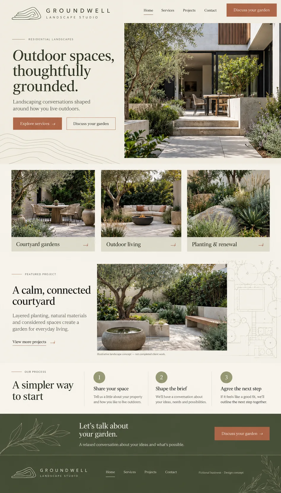 Groundwell Landscape Studio home page design preview