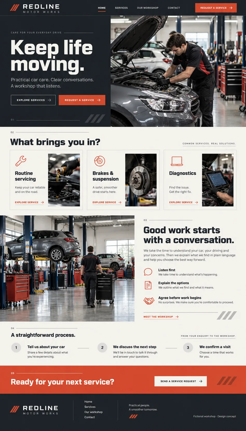 Redline Motor Works home page design preview