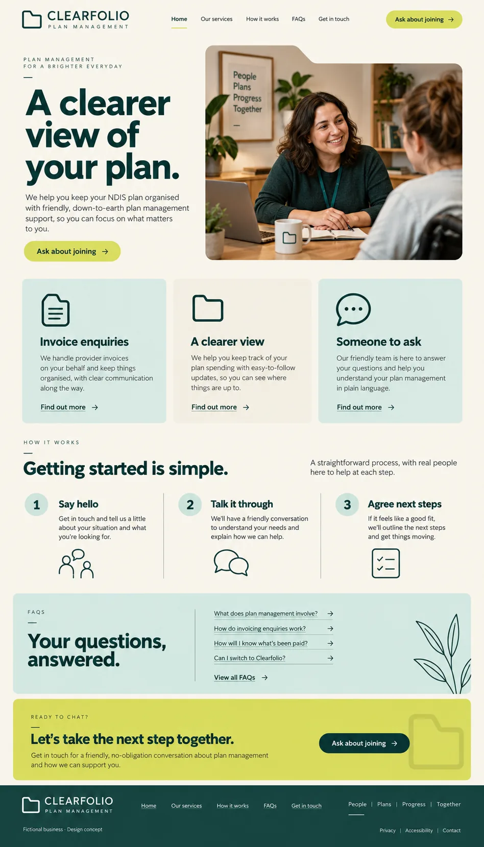 Clearfolio Plan Management home page design preview