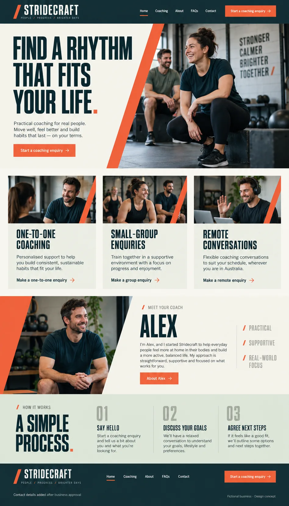 Stridecraft Coaching home page design preview