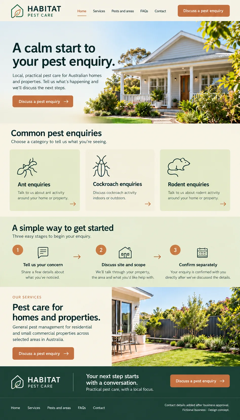 Habitat Pest Care home page design preview