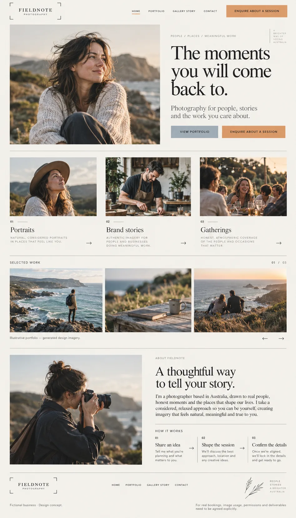 Fieldnote Photography home page design preview