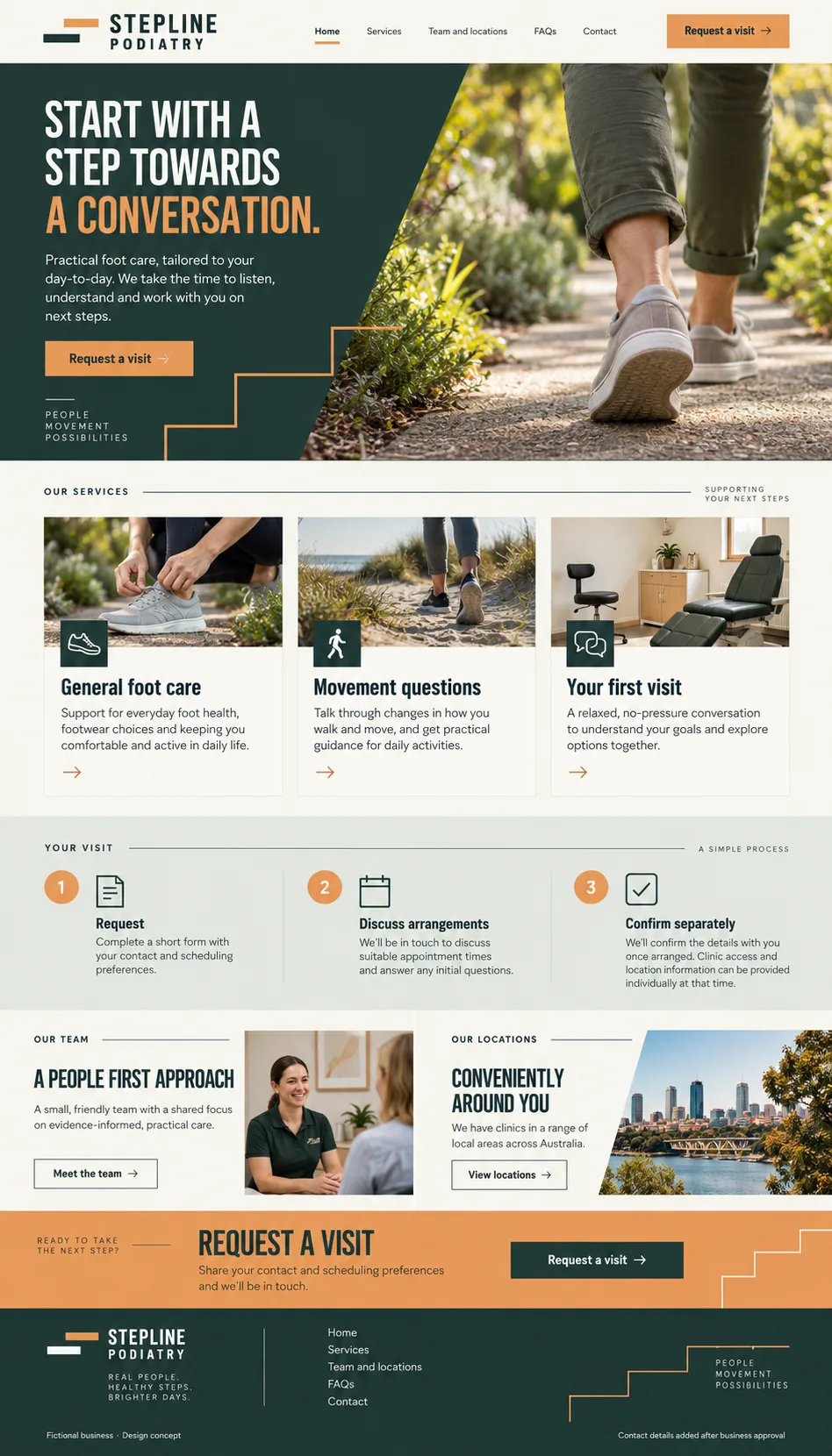 Stepline Podiatry home page design preview