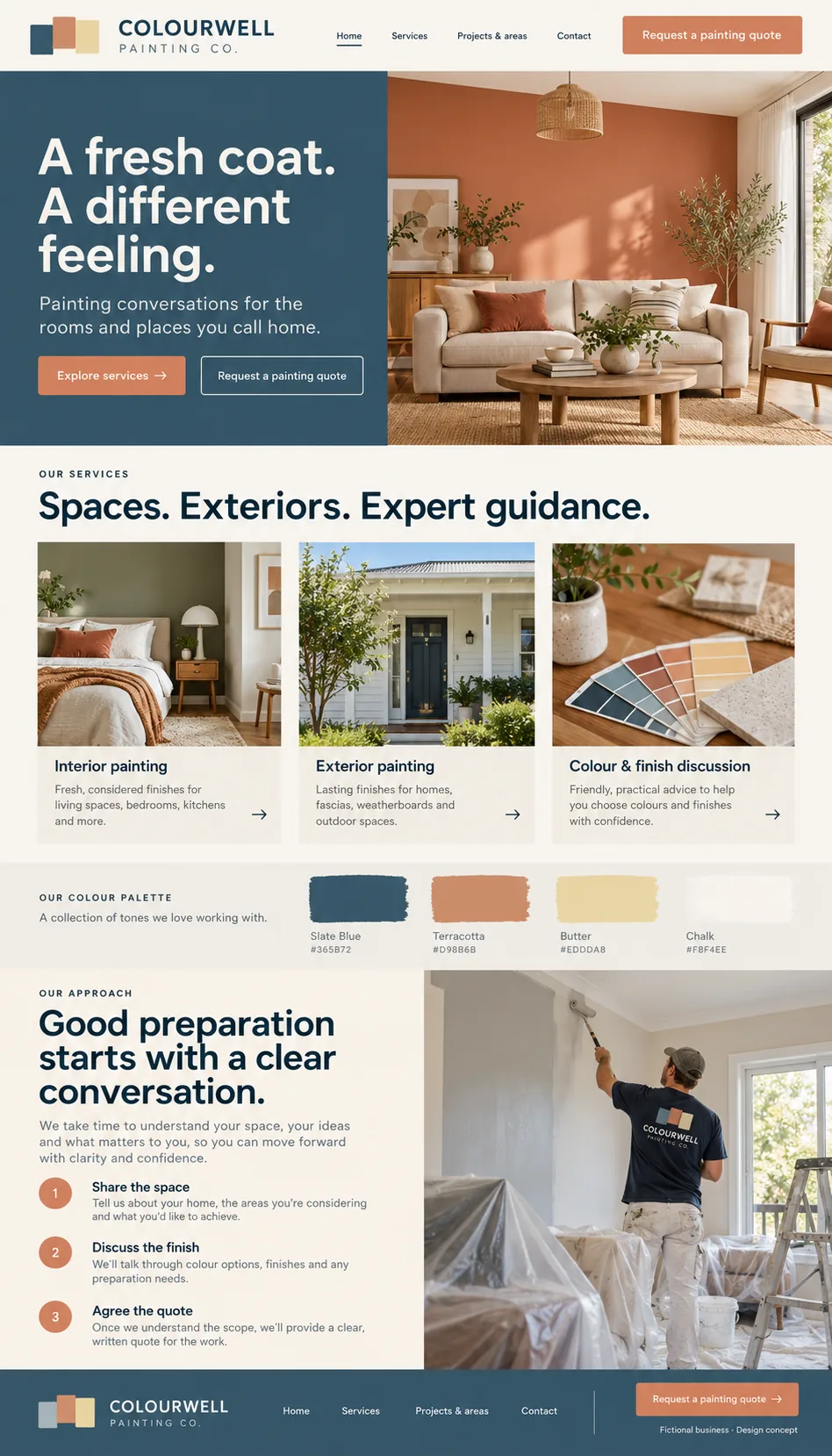 Colourwell Painting Co. home page design preview